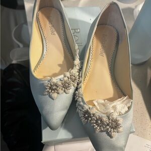 Women's Embellished Satin Pointed Toe Flats in Light Blue Bella belle